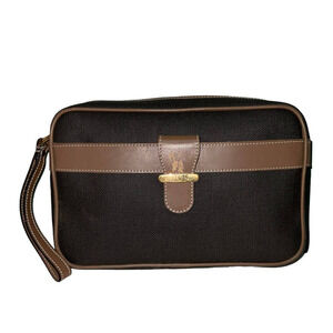 DUNHILL Clutch Travel Bag Charcoal Gray Brown Leather Clutch